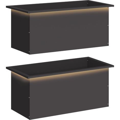Garden Planter with LED 2 pcs Black 40 x 80 x 40 cm Steel vidaXL