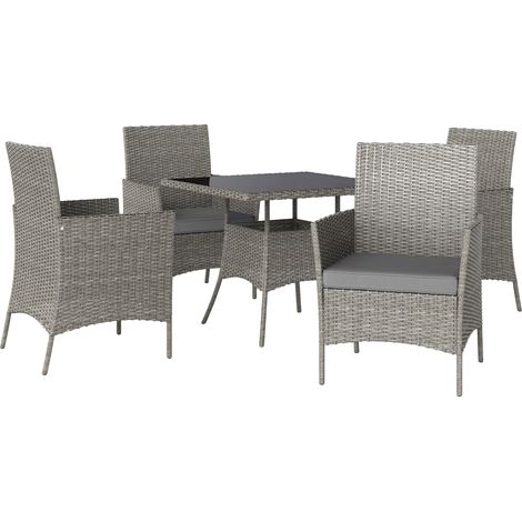 Five-Pieces Rattan Dining Set - Light Grey (1/5)