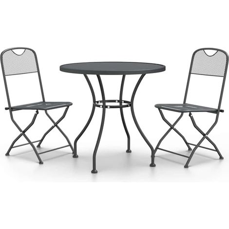 Set da Pranzo per Giardino 3 pz Salotto da Giardino Rete Metallica Espansa Antracite (1/5)