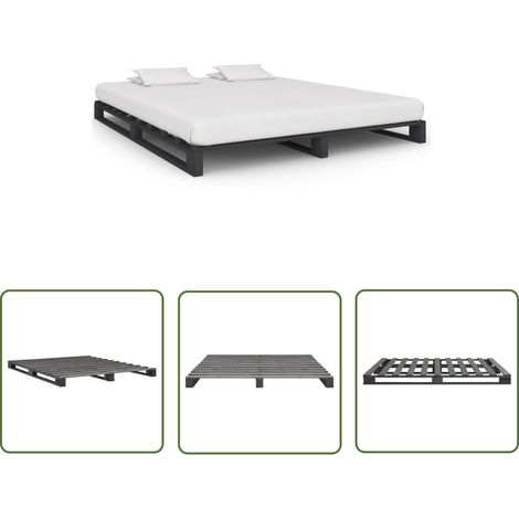 The Living Store Palettenbett Grau Massivholz Kiefer 200×200 cm - Palettenbett - Holzkernbettrahmen - Kiefernbett - Doppelbett - Grau (1/5)