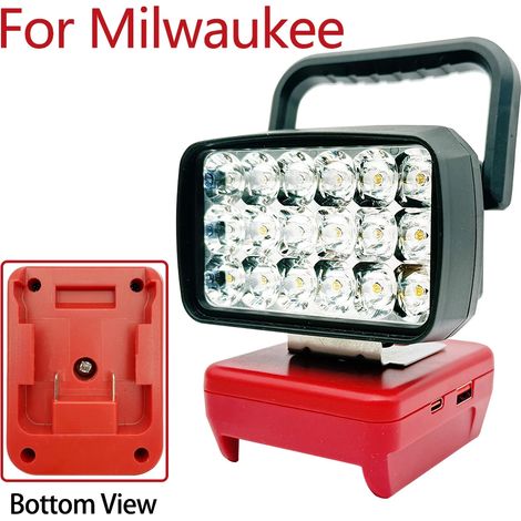 (Pour Milwaukee) Lampe torche LED portable à 18 LED avec projecteur intégré, compatible avec les outils Makita BL1830, Milwaukee et Dewalt (batterie Li-ion 18 V/20 V). (1/5)