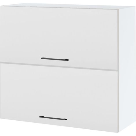 Meuble haut de cuisine Lovia Blanc Mat 2 portes relevables L 80 cm - Porte avec poignée apparente White (1/3)