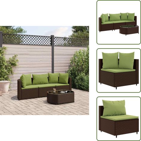 4-tlg. Garten-Sofagarnitur mit Kissen Braun Poly Rattan - Gartengestelle - Gartenmöbelset - PE-Rattan Möbel - Outdoor Sofa - Lounge Set