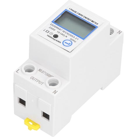 LCD Digital Single-Phase 2P 10(40)A Electricity Meter for Home Use, Small Multifunctional 220V Single-Phase, DIN Rail Type, for Rental Housing. LCD Display, No Backlight.