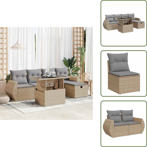 6-tlg. Garten-Sofagarnitur mit Kissen Beige Poly Rattan - Garten Sofagarnitur - Garten Sofagarnituren - Outdoor Sofagarnitur - Sofagarnitur Terrasse (1/5)