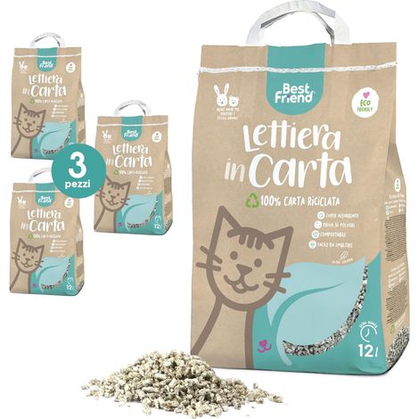 Litière pour Chats en Papier - Litière Chat Extra absorbante en Papier - Se débarrasse dans Le Bio ou Les Toilettes - Sable Chat sans poussière et Super léger - Lot de 3, 12L