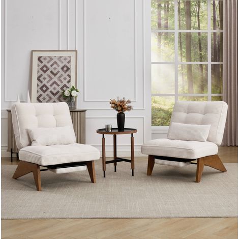 Sillón reclinable de tela con reposapiés, cojín lumbar y patas de madera, beige DESVIAE (1/5)