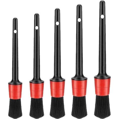Auto Detailing Brush Set, Brosse de Nettoyage pour Voiture, 5pcs Pinceau de Nettoyage Voiture,Cleaner Brush Set pour La Voiture Tableau de Bord, Intérieur, Extérieur, Bouches D'aération- (1/5)