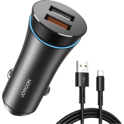 Joyroom 30w dual port kfz ladegerat qc30 mit usb a auf usb c kabel - schwarz