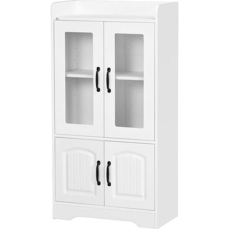 Bibliothèque Vitrine avec Portes Vitrées, Étagères Réglables, Fermeture Douce, 60x30x116cm, Blanc