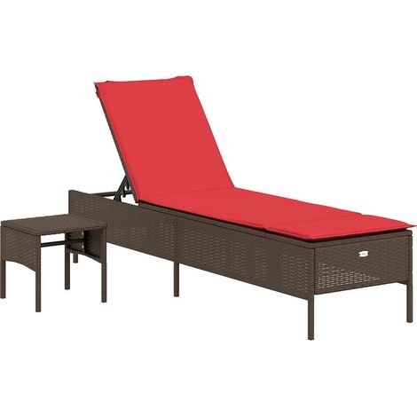 Maison Exclusive - Lettino prendisole con Tavolino e Cuscino in Polyrattan Marrone