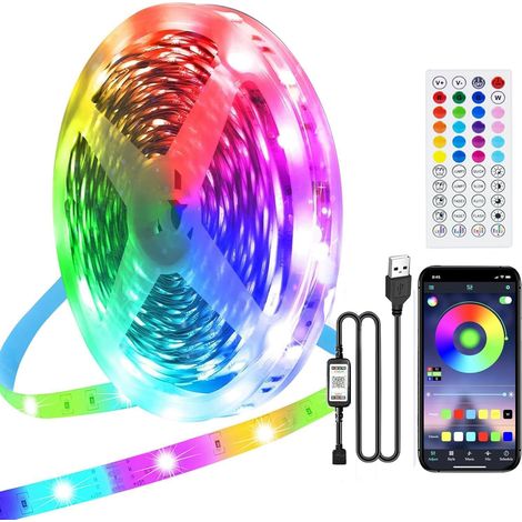 10M LED Strip, USB RGB LED Strip, Controlled by Bluetooth APP or Remote Control, Self-Adhesive LED Strip Sync with Music, Decoration for Bedroom, Home, Bar, Party, Christmas (1/5)