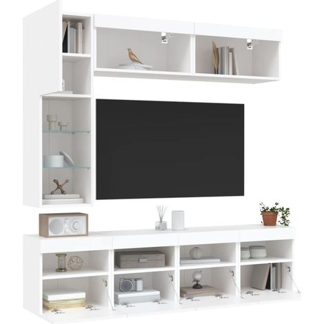 Ensemble de meubles TV muraux 7 pcs avec lumières LED blanc (1/5)