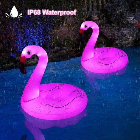 Flamant rose gonflable pour le bain avec lumière solaire, grand flamant rose gonflable pour le bain des adultes (106 x 106 x 100 cm) (1/3)