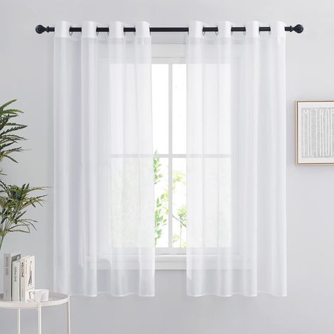 Lot de 2 Rideaux, Voilage Organza 140x160 cm, Oeillets Métalliques 4cm, Tissu Polyester Transparent, Décoration Salon Chambre Cuisine