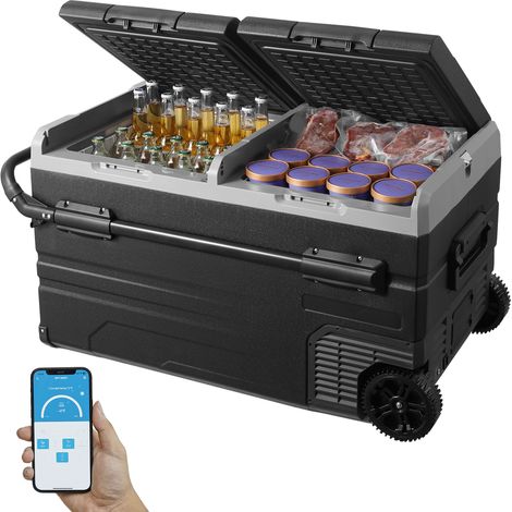 VEVOR Refrigerateur Portable a Compression 115 L, Mini Frigo de Voiture 12 V, Glaciere a Double Zone -20 °C a 20 °C, avec Roues et Poignee, Congelateur Portable pour Camion Bateau Maison Camping
