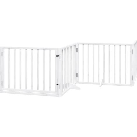 Barrière pour chiens et porte 4 panneaux blanc bois de peuplier