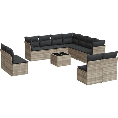 Maison Exclusive - Set Divano Giardino 12 pz con Cuscini Grigio Chiaro Polyrattan (1/3)