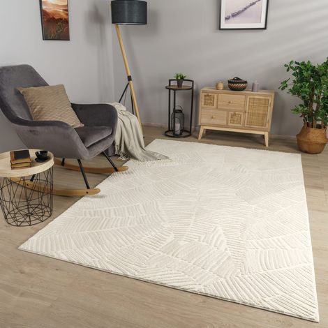 Tapis salon/salle à manger à poils courts, géométrique, scandi bohème, uni 200 cm x 280 cm x 14 mm, Crème, Rectangulaire (1/5)