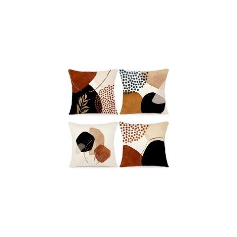 A Lot de 4 Housse Coussin en Lin Coussin de Canapé Moderne Boho Motif Abstrait pour Chambre Extérieur Housse Oreiller 40 x 40