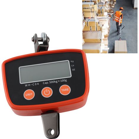 La balance électronique grande capacité WH-C04 a une capacité de pesage de 500 kg et une précision de 100 g. Il s'agit d'une balance industrielle pour grues. (1/5)