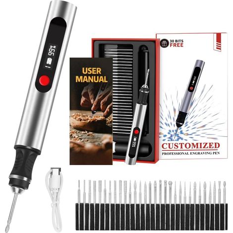 Engraving Pen, Ultimate Cordless Engraving Pen for Artists & DIYers - Engrave 60+ Surfaces - Beginner Friendly- 30 Bits & Mastery Guide (1/5)