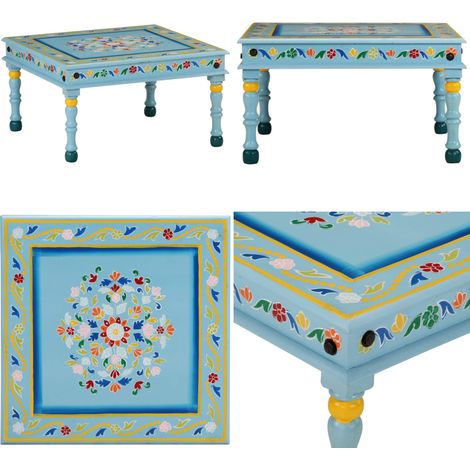 Table basse turquoise bois de manguier massif peint à la main - Table Basse - Table D'appoint - Mobilier Salon - Design Peint À La Main - Bois De Manguier - Home & Living (1/5)