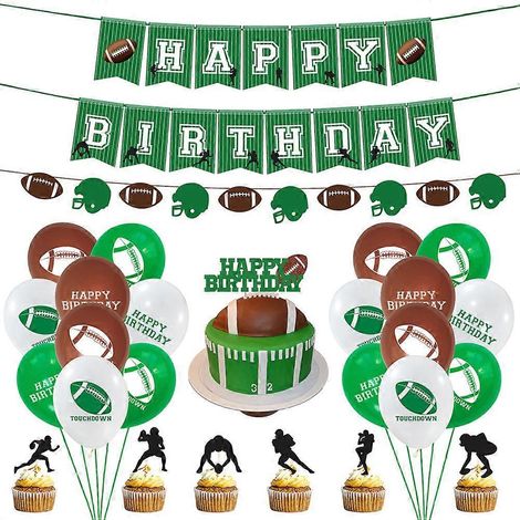 Kit de 46 pièces sur le thème du football : guirlande, décoration de gâteau, ballons imprimés et banderoles pour fête d'anniversaire.-M