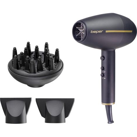 Beper Asciugacapelli Professionale con Motore Ac, 2 Velocità e 3 Temperature, Modalità di Aria Calda e Fredda, Potenza 2400W - Nero/Oro (1/5)