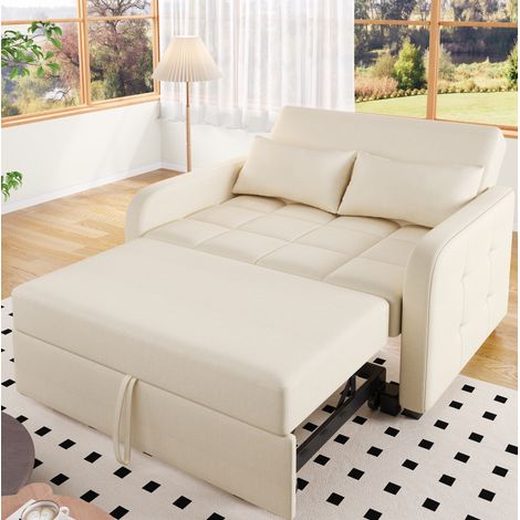canapé convertible fauteuil salon pliable 127x180 beige OKMYHOME (1/5)
