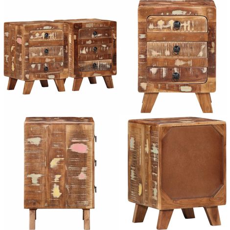 Comodini 2pz 37x32x50 cm in Legno Massello di Recupero - Comodino in legno di teak - Comodino in legno di mango