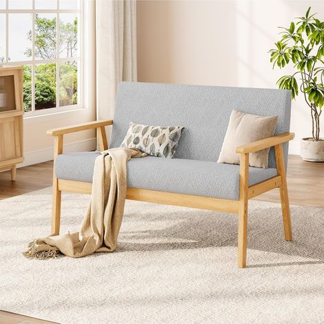 Dripex Canapé 2 Places, Moderne et scandinave, canapé Double en Velours Teddy en Bois, pour Salon, Chambre à Coucher, Bureau, 107 x 60 x 77 cm, Gris Clair (1/5)