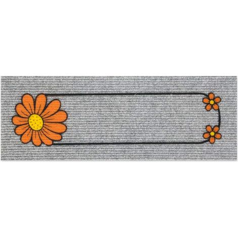 Zerbino Antiscivolo Salva Gradino 25x69 Assorbente Tappeto Ingresso Morbido 100% Made In Italy Fiore - Grigio