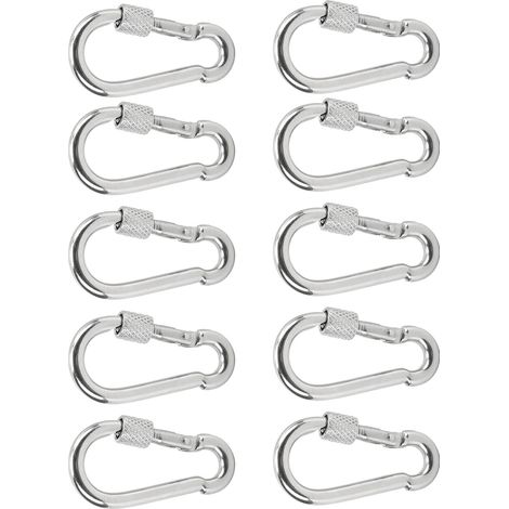 10 Stück Karabinerhaken aus Edelstahl mit Federmechanismus, Sicherheitsseil-Aufhängeschnallen-Zubehör (1/5)