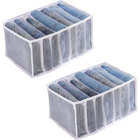 Organisateur de Tiroir Rangement Pliables pour Vêtements, Jeans, Chaussette, Sous-vêtement, Pantalons, Leggings, T-shirts (Blanc-2Pcs-Grand) (1/4)
