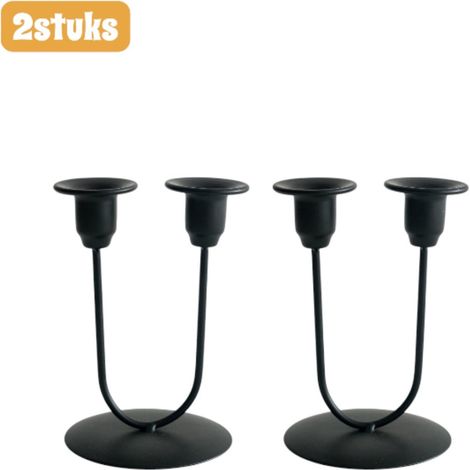 Lot de 2 chandeliers à double bras en métal pour dîner romantique cérémonie de mariage et décoration de table noir (1/3)
