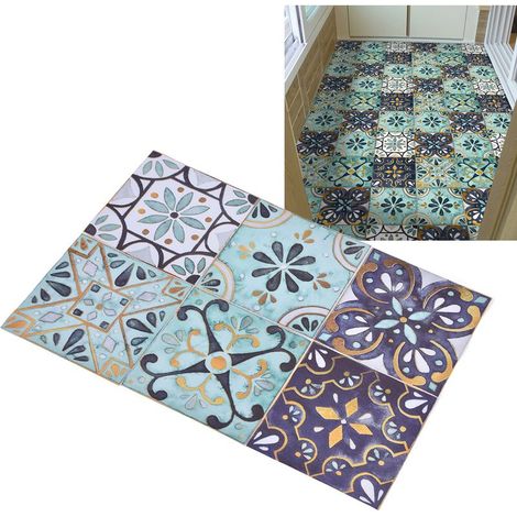 Adhésifs pour sols PVC (2 paquets, 12 pièces) - Décor vintage vert foncé doré pour cuisine et salle de bain, waterproof et facile à installer (1/5)
