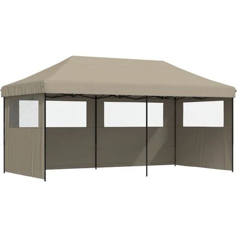 Tente de réception pliante à 3 panneaux latéraux, taupe (1/5)