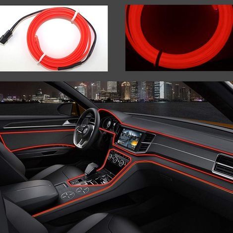 USB Fil pour Intérieur De Voiture Vélo Festival Décoration LED Rougeoyant électroluminescent Fil Lumière Feux Froid avec Drive Lampe Lampe Glow String Strip 12 V(Rouge, 5 M)- (1/4)