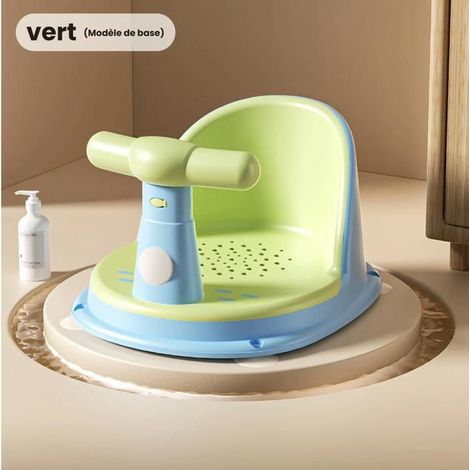 Siège de bain multifonctionnel avec dossier ergonomique et ventouses, siège antidérapant pour bain assis - Vert. (1/5)
