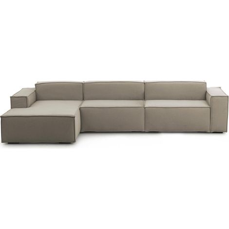 Talamo Italia Divano fisso Licia, Divano componibile a 4 posti con penisola sinistra, 100% Made in Italy, Sofà moderno in tessuto, Cm 340x170h70, Tortora, con imballo rinforzato