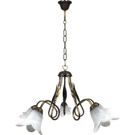 Lampadario Amelia 5-flammig E14 braun/gold mit weißem Spiegelflächen-Glas (1/3)