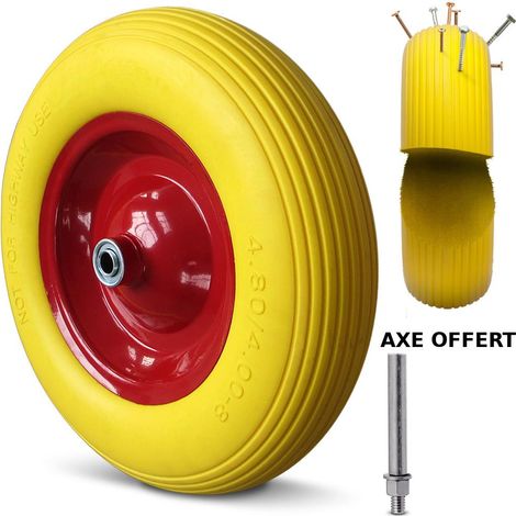Roue increvable 4.80/4.00-8 – Capacité 260 kg – Axe Ø 16 mm – Roulements à billes pour roulage fluide – Compatible brouettes et chariots – Achat Utile
