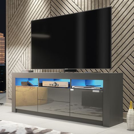 Shine TV Unit 160cm - Dark Grey with Gloss Doors & LED