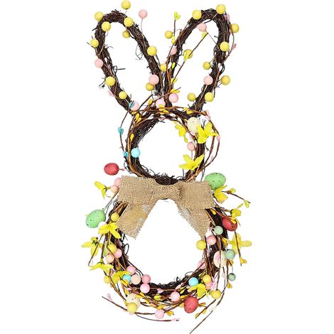 Guirlande De Porte De Pâques - Lapin En Feuillage Artificiel - 45 Cm - Décoration Murale Pour Porte D'Entrée - 1 Pièce (1/5)