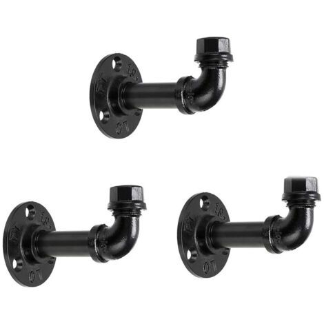 Sollbry Lot de 3 porte-manteaux industriels en forme de tuyau - Porte-serviettes rustique robuste pour vêtements, bureau, finition noire galvanisée (1/4)