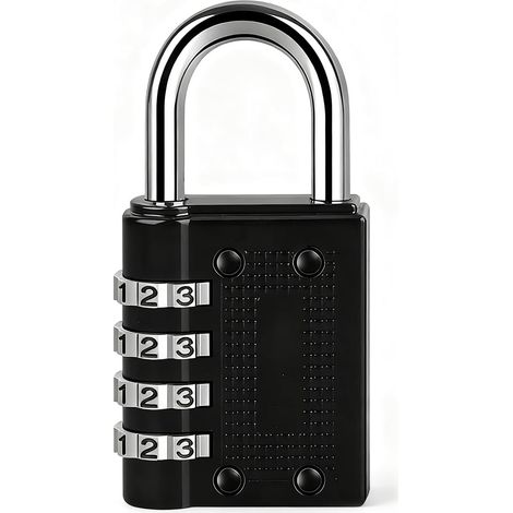 Cadenas à Code 4 Chiffres Métallique Noir, Cadenas à Combinaison Réglable pour Casier, Porte, Valise et Sac, Sans Clé et Facile à Personnaliser (1/5)