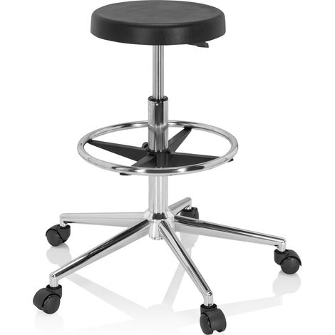Hocker / Drehhocker / Arbeitsstuhl TOP WORK 14 I Hartschaum schwarz Chrom hjh (1/5)