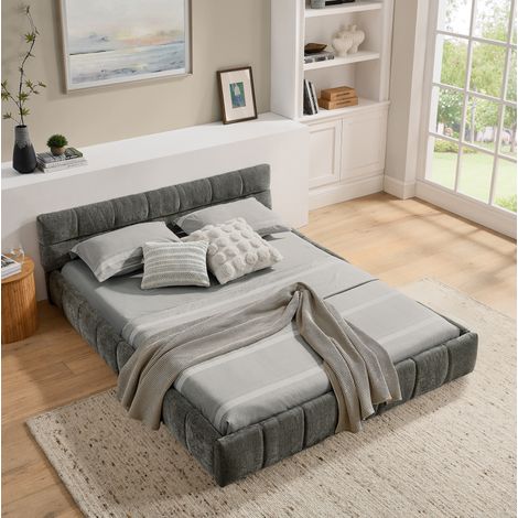 Lit rembourré 140x200 cm en chenille Dark Gray, structure en eucalyptus écologique et fer, sans matelas (1/5)