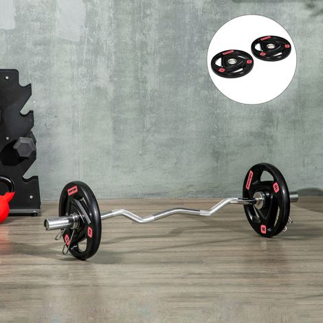 Set mit 2 x 10 kg schweren Stahlgewichtsscheiben mit Gummibeschichtung, Ø 5 cm Loch für Langhantel und Griffen für manuelles Training